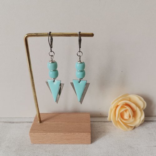 Boucles d'oreilles acier inoxydable pendentif triangle métal et émail