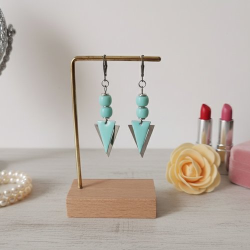 Boucles d'oreilles acier inoxydable pendentif triangle métal et émail