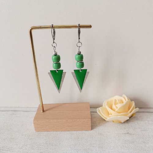 Boucles d'oreilles acier inoxydable pendentif triangle métal et émail