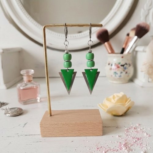 Boucles d'oreilles acier inoxydable pendentif triangle métal et émail