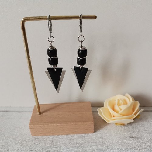 Boucles d'oreilles acier inoxydable pendentif triangle métal et émail