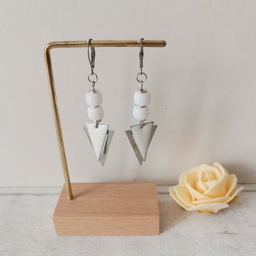 Boucles d'oreilles acier inoxydable pendentif triangle métal et émail