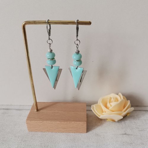 Boucles d'oreilles acier inoxydable pendentif triangle métal et émail