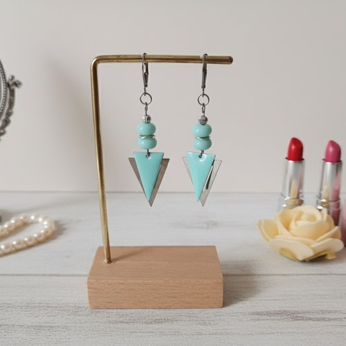 Boucles d'oreilles acier inoxydable pendentif triangle métal et émail