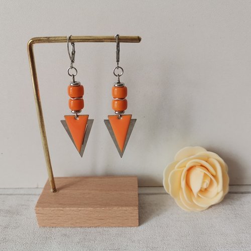 Boucles d'oreilles acier inoxydable pendentif triangle métal et émail