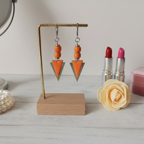 Boucles d'oreilles acier inoxydable pendentif triangle métal et émail