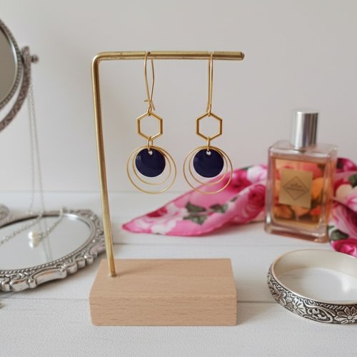 Boucles d'oreilles anneaux dorés et sequin émail rond