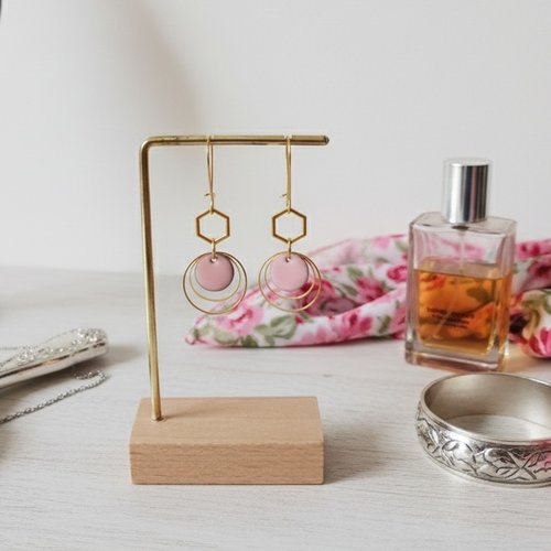 Boucles d'oreilles anneaux dorés et sequin émail rond