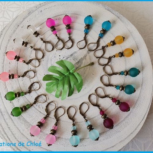 Promo - boucles d'oreilles perles en verre givré et apprêts bronze