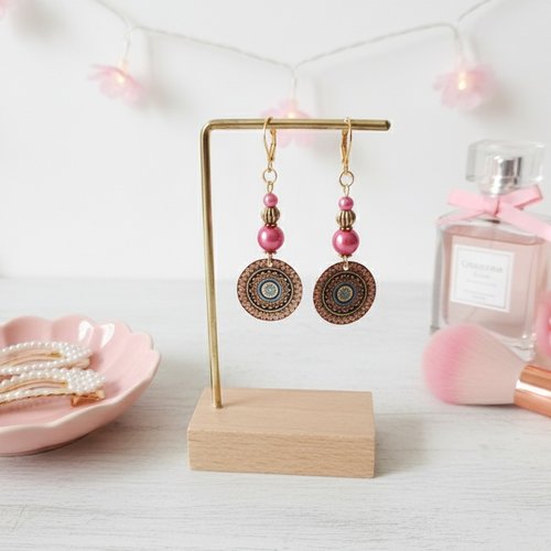 Boucles d'oreilles acier inoxydable doré et pendentif imprimé