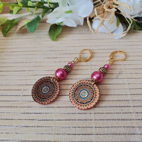 Boucles d'oreilles acier inoxydable doré et pendentif imprimé