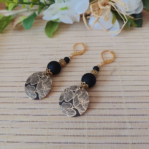 Boucles d'oreilles acier inoxydable doré et pendentif imprimé
