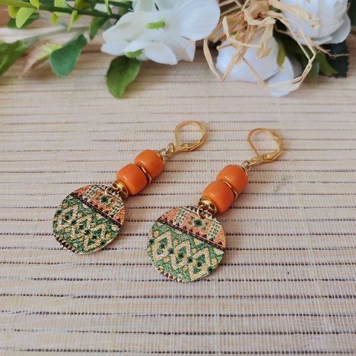 Boucles d'oreilles acier inoxydable doré et pendentif imprimé
