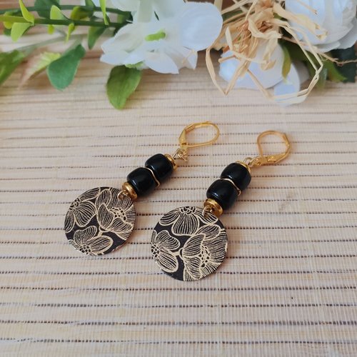 Boucles d'oreilles acier inoxydable doré et pendentif imprimé