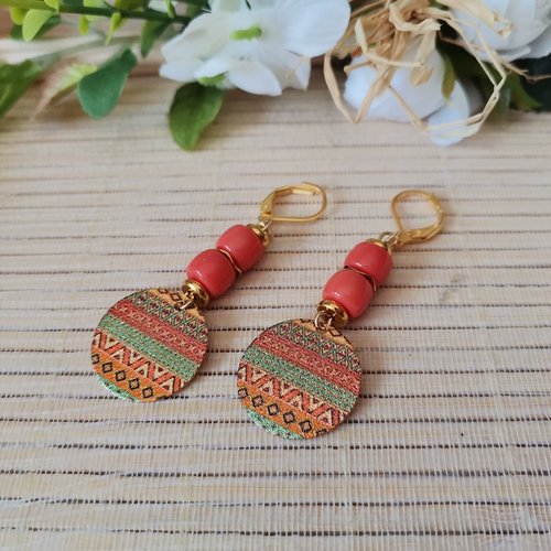 Boucles d'oreilles acier inoxydable doré et pendentif imprimé