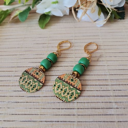 Boucles d'oreilles acier inoxydable doré et pendentif imprimé