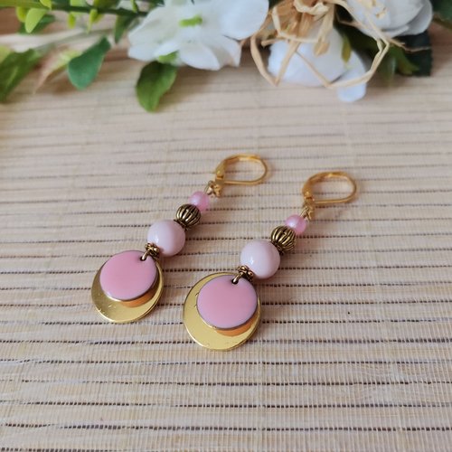 Boucles d'oreilles acier inoxydable doré et sequin émail