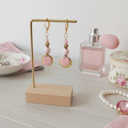 Boucles d'oreilles acier inoxydable doré et sequin émail
