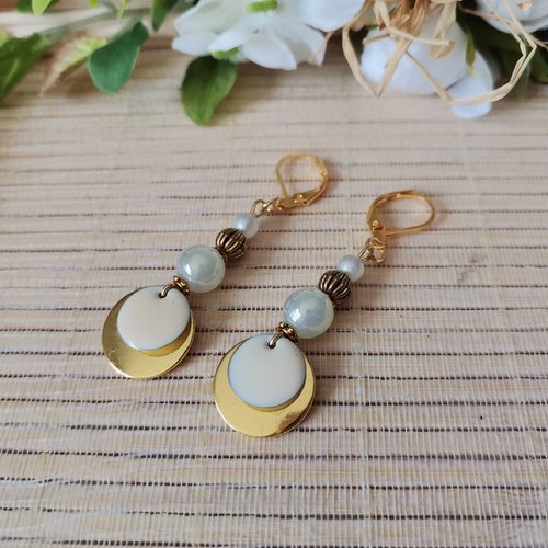 Boucles d'oreilles acier inoxydable doré et sequin émail