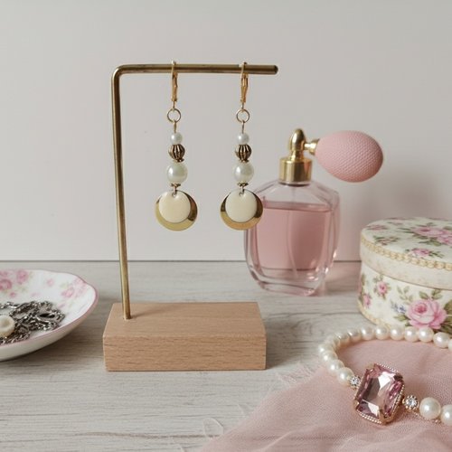 Boucles d'oreilles acier inoxydable doré et sequin émail