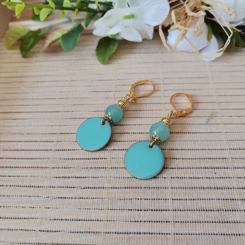 Boucles d'oreilles acier inoxydable doré et sequin émail