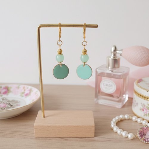 Boucles d'oreilles acier inoxydable doré et sequin émail