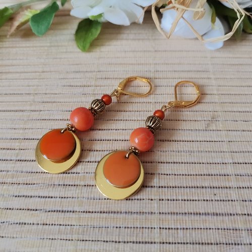 Boucles d'oreilles acier inoxydable doré et sequin émail