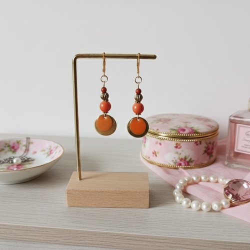 Boucles d'oreilles acier inoxydable doré et sequin émail