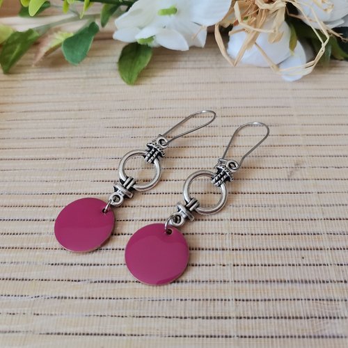 Boucles d'oreilles acier inoxydable connecteur et sequin émail