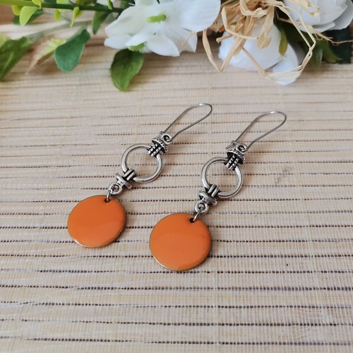 Boucles d'oreilles acier inoxydable connecteur et sequin émail