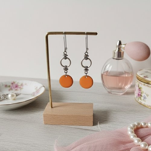 Boucles d'oreilles acier inoxydable connecteur et sequin émail