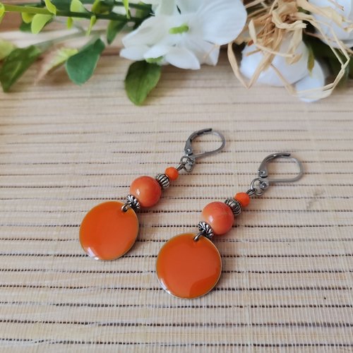 Boucles d'oreilles acier inoxydable et sequin émail