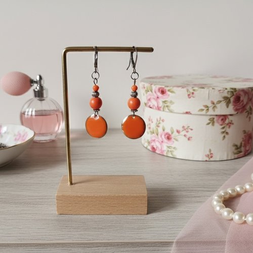 Boucles d'oreilles acier inoxydable et sequin émail