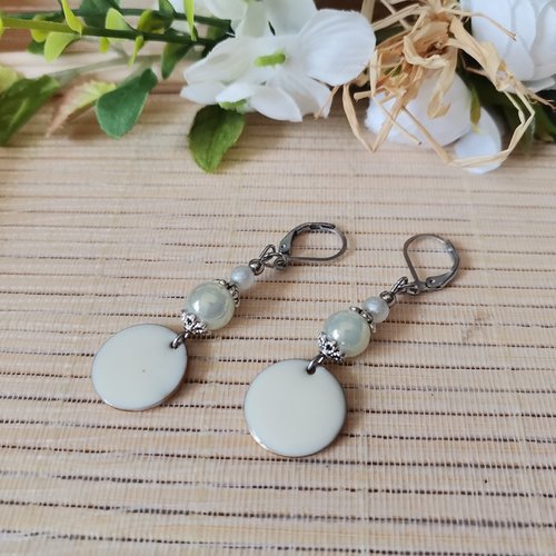 Boucles d'oreilles acier inoxydable et sequin émail