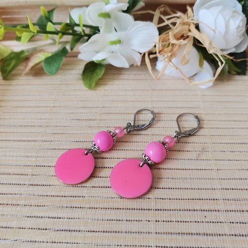 Boucles d'oreilles acier inoxydable et sequin émail