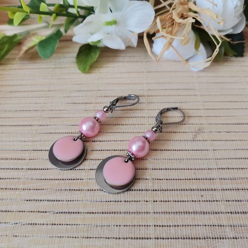 Boucles d'oreilles acier inoxydable et sequin émail