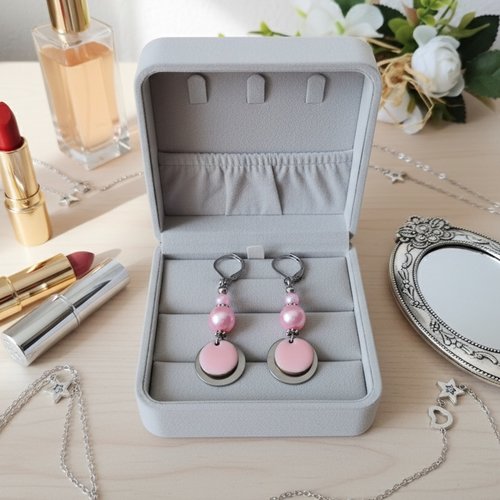 Boucles d'oreilles acier inoxydable et sequin émail