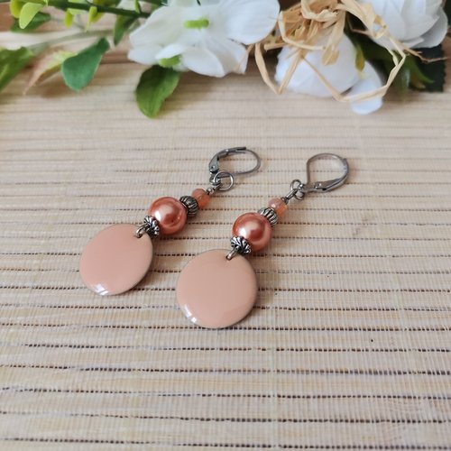 Boucles d'oreilles acier inoxydable et sequin émail