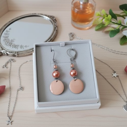 Boucles d'oreilles acier inoxydable et sequin émail