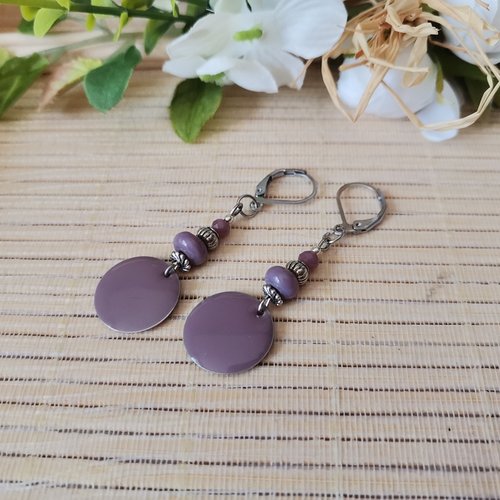 Boucles d'oreilles acier inoxydable et sequin émail