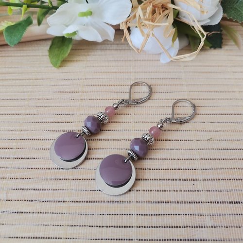 Boucles d'oreilles acier inoxydable et sequin émail