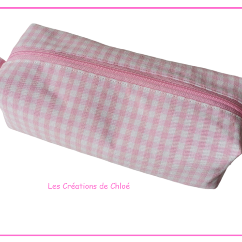 Trousse fourre tout double entoilage vichy rose