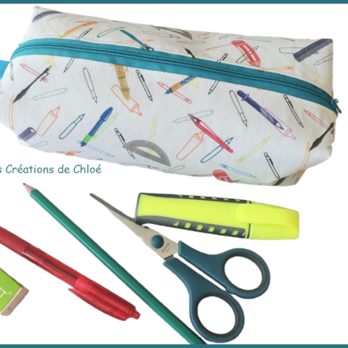 Trousse écolier motifs fournitures scolaires