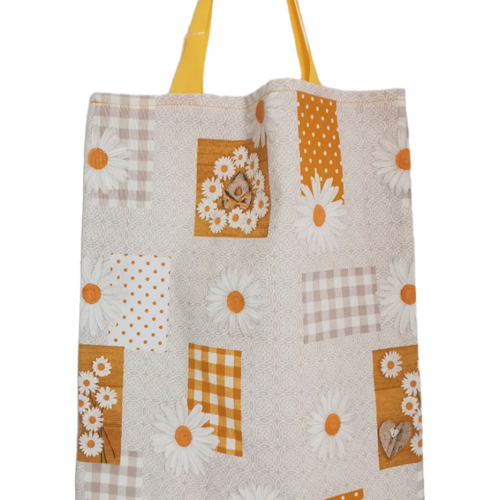 Tote-bag coton beige et motif marguerites