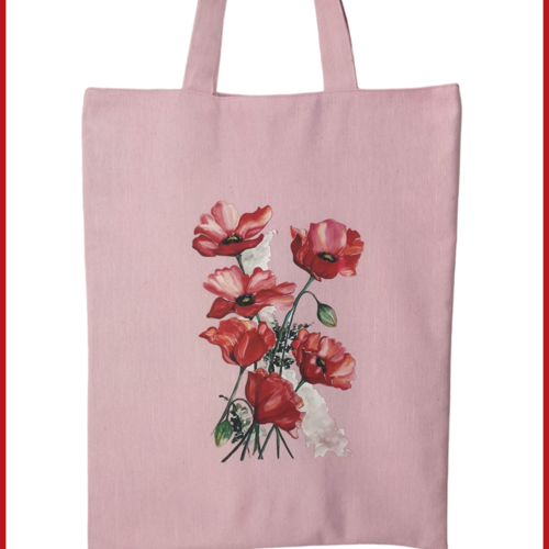 Tote bag doublé rose motif bouquet de fleurs