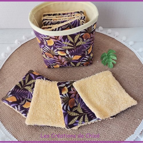 Lot de 12 lingettes démaquillantes et panier assorti - jaune/violet