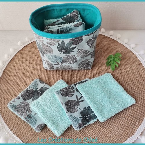 Lot de 12 lingettes démaquillantes et panier assorti - turquoise