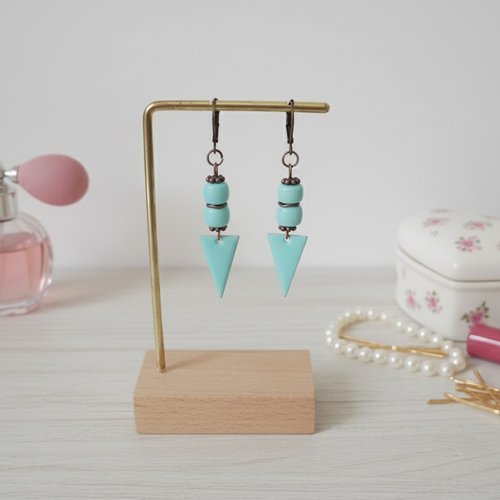 Boucles d'oreilles pendentif émail et perles en verre colonne