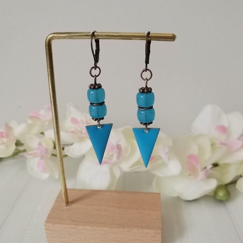 Boucles d'oreilles pendentif émail et perles en verre colonne