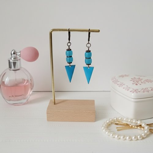 Boucles d'oreilles pendentif émail et perles en verre colonne